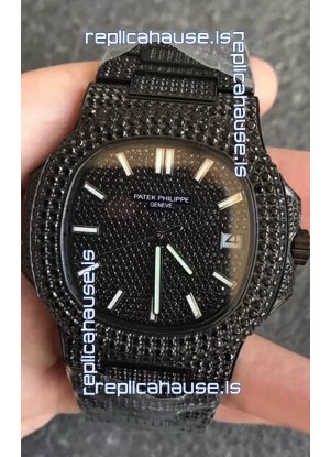 Patek Philippe Nautilus 5711 Black Venom Diamonds PVD Swiss Replica Watch in Black Dial 