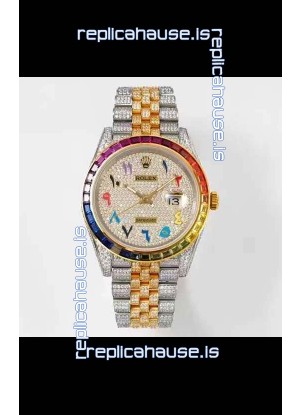 Rolex Datejust Full ICED Out Arabic Numerals Watch in 41MM Casing - 3135 Movement Yellow Gold