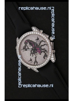 Five Time Zones J&C Clone Japanese Watch in Full Diamonds