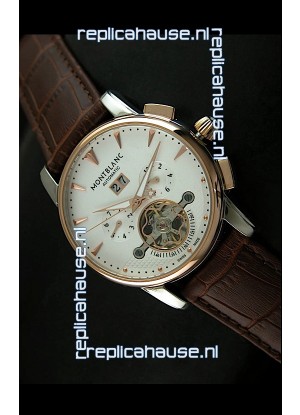 Mont Blanc Flying Tourbillon Japanese Replica Watch with Gold Bezel