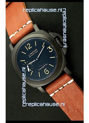 Panerai Luminor Marina Black Seal PVD Swiss Watch in Brown Strap