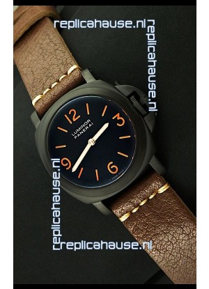 Panerai Luminor Marina Black Seal PVD Swiss Watch in Dark Brown Strap