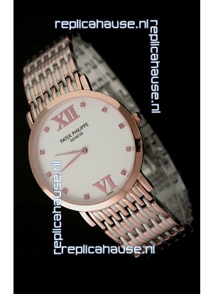 Patek Philippe Geneve Men Japanese Rose Gold Watch in White Dial