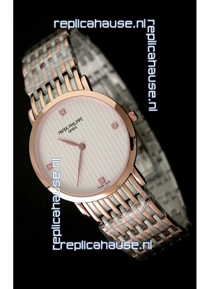 Patek Philippe Geneve Men Japanese Rose Gold Watch in Diamond Hour Markers