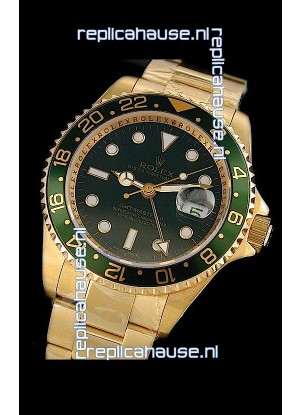 Rolex GMT Master II Swiss Replica Gold Watch in Green Bezel