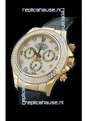 Rolex Daytona Cosmograph Swiss Replica Gold Watch in Diamond Bezel