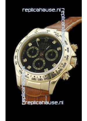 Rolex Daytona Cosmograph Swiss Replica Gold Watch in Diamond Hour Markers