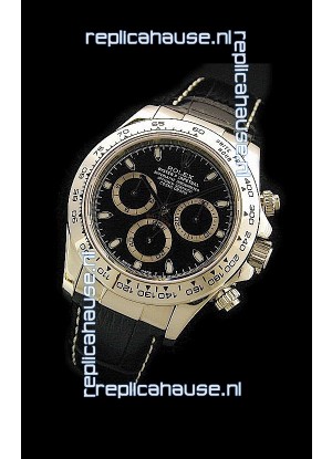 Rolex Daytona Cosmograph Swiss Replica Gold Watch in Black Dial