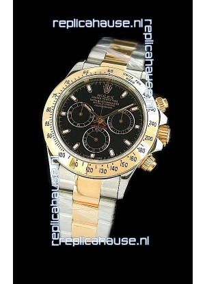 Rolex Oyster Cosmograph Swiss Replica Two Tone Gold Watch in Black Dial