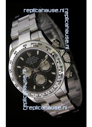 Rolex Daytona Cosmograph Swiss Replica Steel Watch in Black Dial