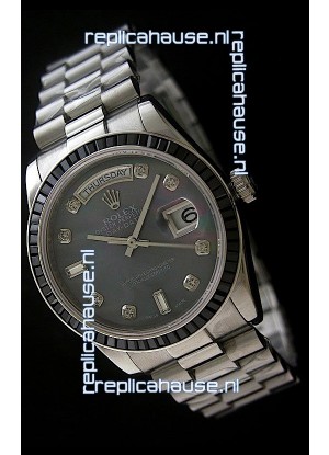 Rolex Day Date 2008 Japanese Replica Watch in Mop Black Dial