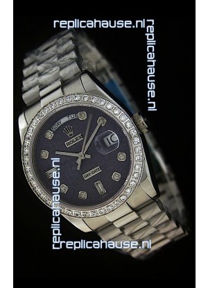 Rolex Day Date Just Japanese Replica Watch in Printed Purple Dial