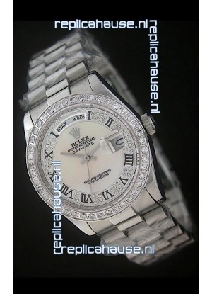 Rolex Day Date Just Japanese Replica Watch in Mop Scream White Dial