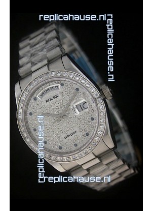 Rolex Day Date Just Japanese Replica Watch in Full Diamonds Dial 