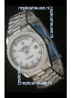 Rolex Day Date Just Japanese Replica Watch in Pearl White Dial