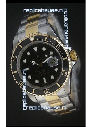 Rolex Submariner Oyster Perpetual Two Tone Watch in Black Ceramic Bezel