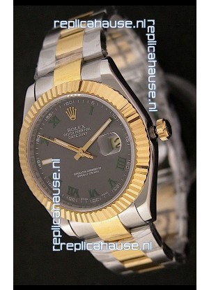 Rolex Day Date Just Japanese Replica Two Tone Gold Watch in Grey Dial