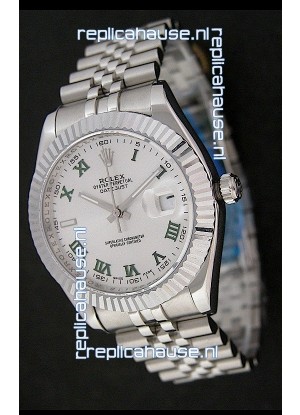 Rolex DateJust Japanese Replica Watch in Green Roman Hour Markers