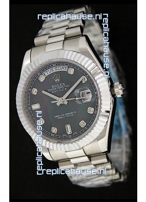 Rolex Oyster Perpetual Day Date Swiss Replica Watch in Black Mother of Pearl Dial