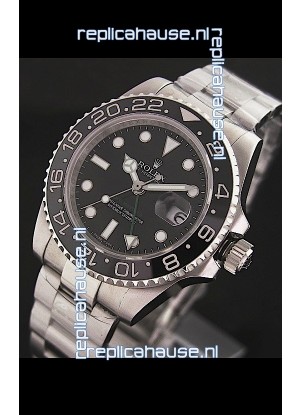 Rolex GMT Master II Swiss Replica Steel Watch in Black Dial