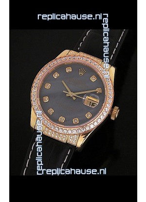 Rolex DateJust Japanese Mens Replica Yellow Gold Watch in Colorful Mother of Pearl Dial