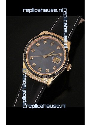 Rolex DateJust Swiss Mens Replica Yellow Gold Watch in Diamond Markers