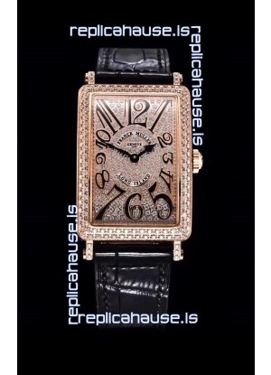 Franck Muller Long Island Color Dreams Pink Gold Swiss Watch in Black Strap