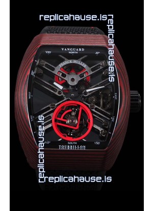 Franck Muller Vanguard Skeleton Tourbillon Red Carbon Swiss Replica Watch
