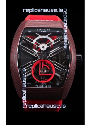 Franck Muller Vanguard Skeleton Tourbillon Red Carbon Swiss Replica Watch