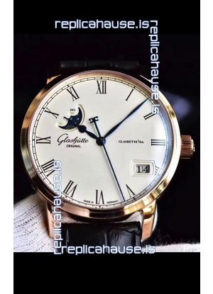 Glashuette Senator Excellence Panorama Date Moon Phase Pink Gold Swiss Watch