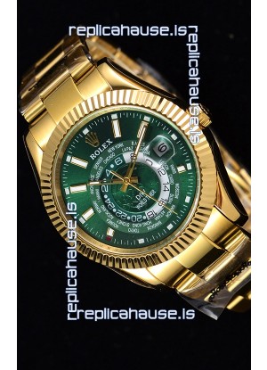 Rolex SkyDweller Swiss Watch in 18K Yellow Gold Case - DIW Edition Green Dial 