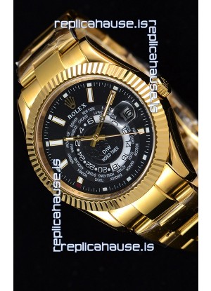 Rolex SkyDweller Swiss Watch in 18K Yellow Gold Case - DIW Edition Black Dial 