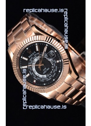 Rolex SkyDweller Swiss Watch in 18K Rose Gold Case - DIW Edition Black Dial 