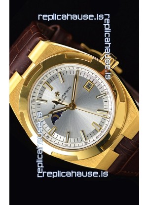 Vacheron Constantin Overseas MoonPhase Yellow Gold Swiss Watch in Brown Strap