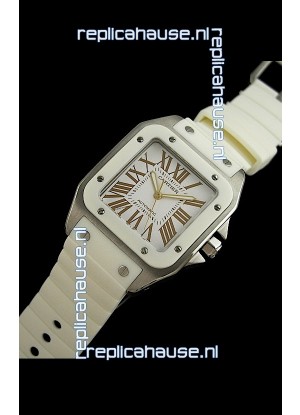 Cartier Santos Swiss Replica Automatic Watch in White Strap