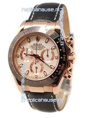 Rolex Daytona Monobloc Cerachrome Everose Swiss Watch in White Dial - 1:1 Mirror Replica