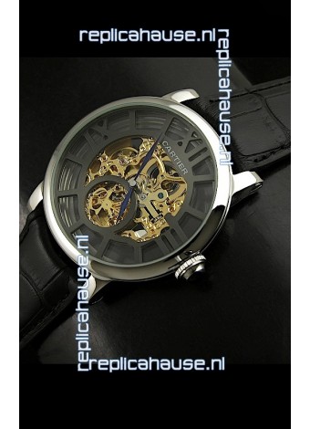 Cartier Ronde de Japanese Replica Watch in Skelton Grey & Gold Dial