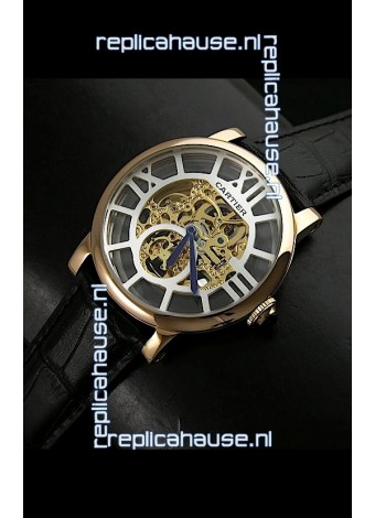 Cartier Ronde de Japanese Replica Watch in Skeleton Yellow Gold Dial