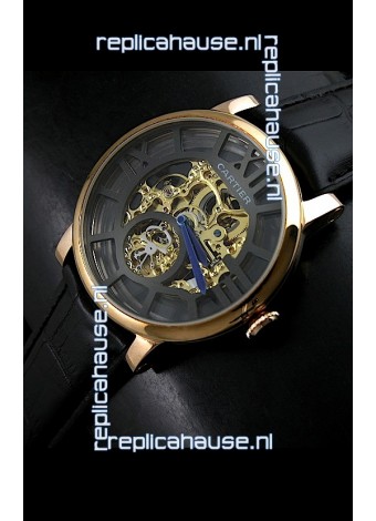 Cartier Ronde de Japanese Replica Watch in Skelton Gold Dial