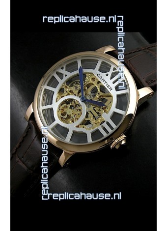 Cartier Ronde de Japanese Replica Watch in Skelton Gold Dial