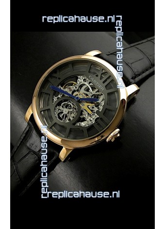 Cartier Ronde de Japanese Replica Watch in Skelton Black Dial