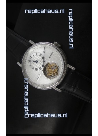 Breguet Classique Tourbillon Swiss Replica Watch in Stainless Steel with Diamonds Bezel