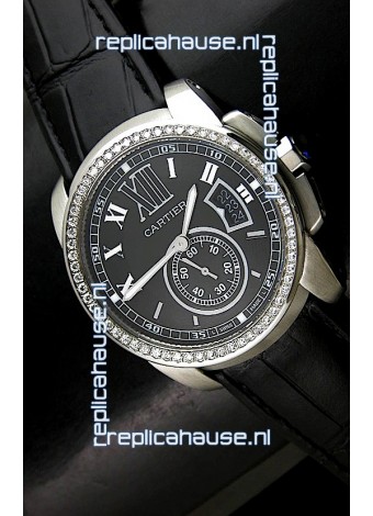 Cartier Calibre de Japanese Replica Watch in Black Dial