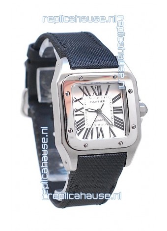 Cartier Santos 100 Japanese Ladies Replica Watch in Black Satin Strap