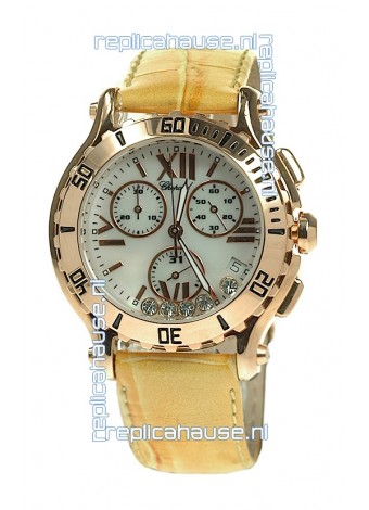 Chopard Happy Sport Diamonds Edition Replica Gold Watch in Yellow Strap