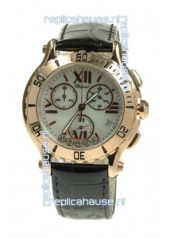 Chopard Happy Sport Diamonds Edition Replica Gold Watch in Black Strap