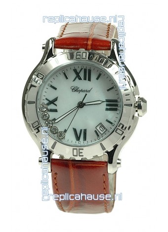 Chopard Happy Sport Diamonds Edition Replica Watch in Brown Strap