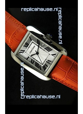 Cartier Tank Ladies Replica Watch in Steel Case/Orange Strap