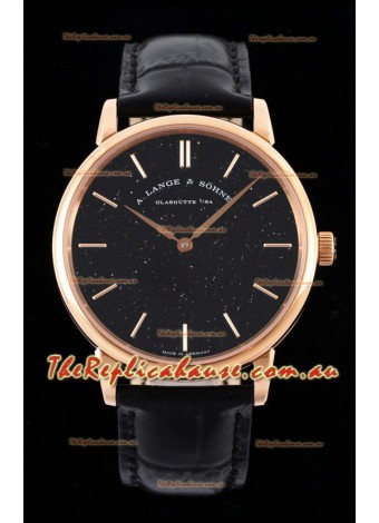 A.Lange & Sohne Saxonia Thin Swiss Replica Watch Rose Gold Case Black Dial