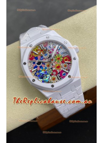 Audemars Piguet Super Clone Royal Oak White Ceramic Watch in Sun-Flower Dial 